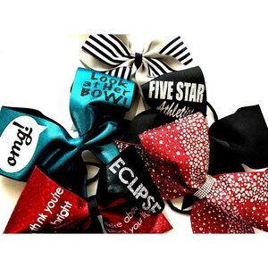 Big Stiff 6" Cheer Bows Sparkly Bejeweled Competition Cheerleader Lot Of 5 Bows